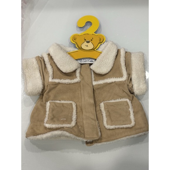Build A Bear Faux Suede Sherpa Aviator Jacket Collar & Pockets On Hanger w/ Bag - Picture 2 of 7